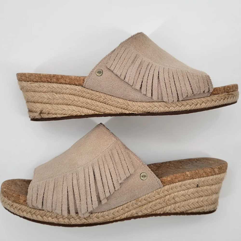 Ugg Danes Wedge Suede Leather Espadrille  Fringe Sandal 6